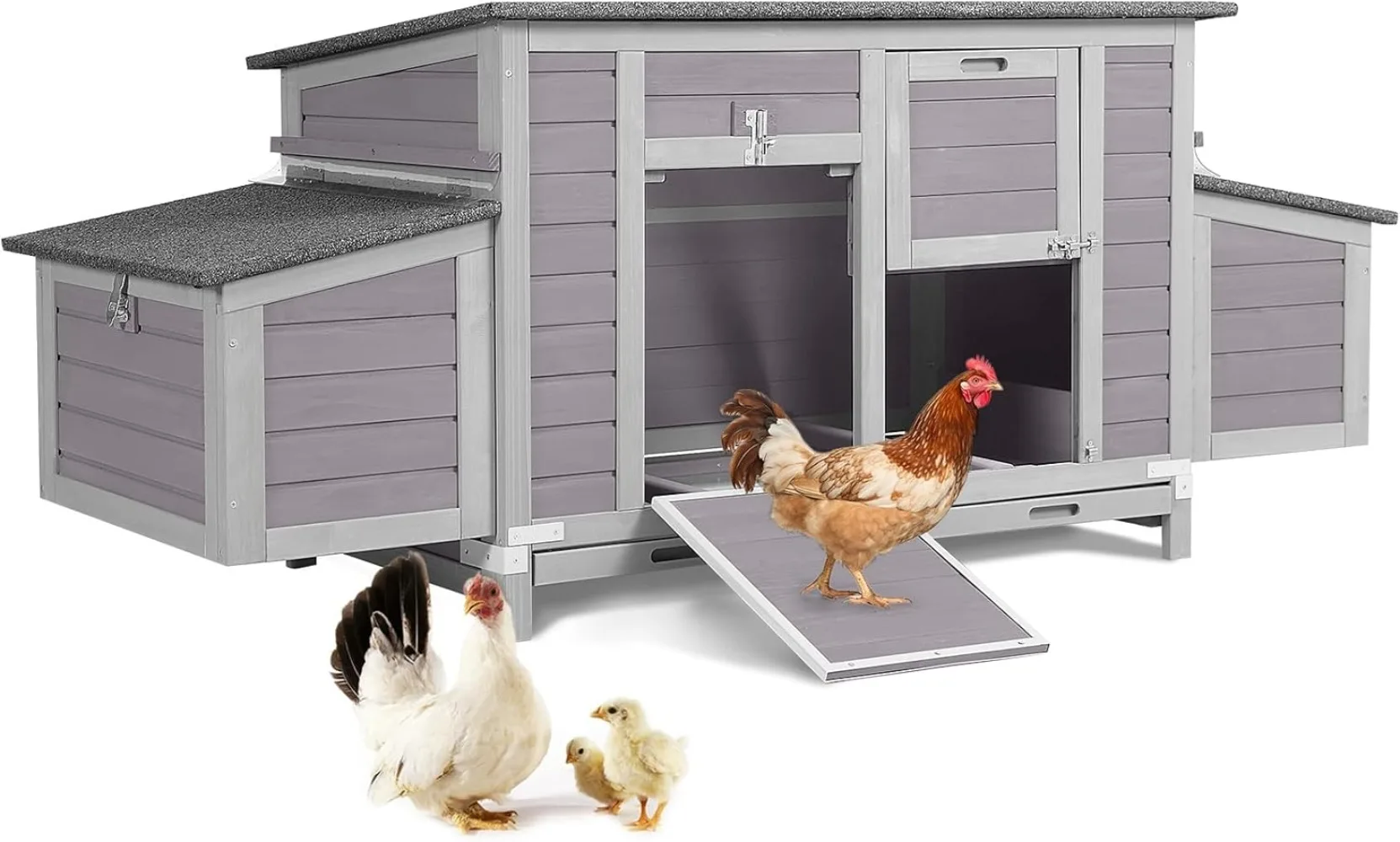 Chicken Coop, Outdoor Hen House Poultry Cage with Nesting Box, Leakproof Pull Out Tray and UV-Resistant Roof (67