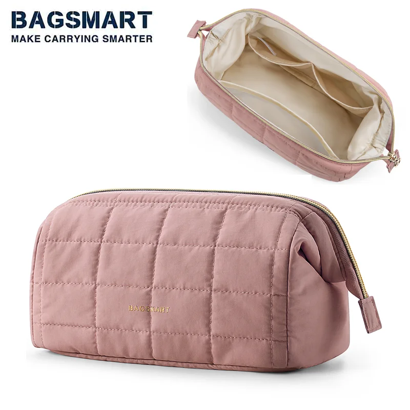 

BAGSMART Cosmetic Bag Women's makeup Organizer Wide Opening Pocket Travel Essential Toiletries Accessories Brush Toiletry Bag