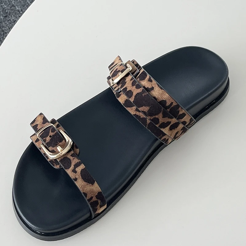 Footwear Women Slippers Shallow Leopard Flip Flops Slippers Shoes Summer Outside Beach Square Toe Female Shoes For Ladies Slides