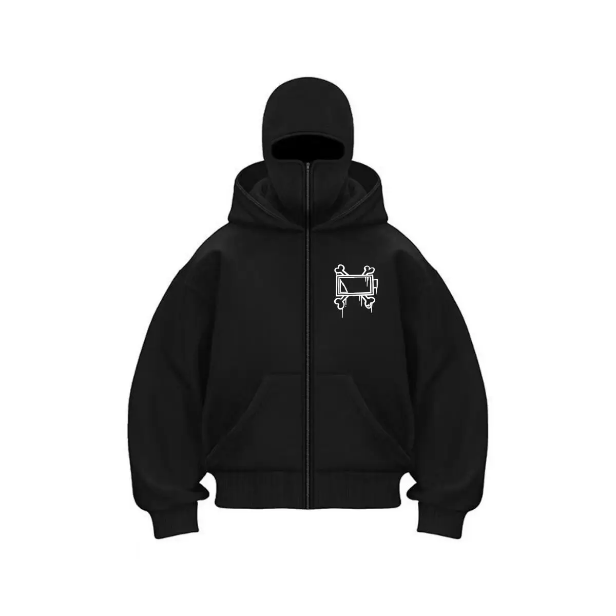 Bone Frame Abstract Art Double Hood Warm Outdoor Men's Winter Casual Sweatshirt