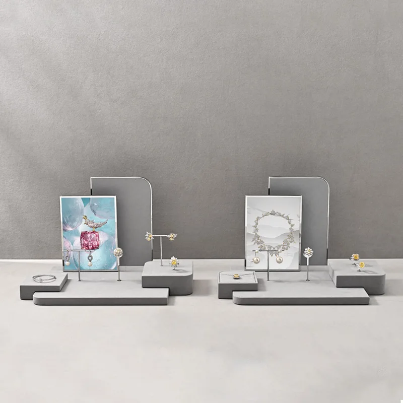 WoodTen Gray Jewelry Display Props Ring Earring Bracelet Organizer Tray Pendant Necklace Jewelry Display Stand Showcase Holder