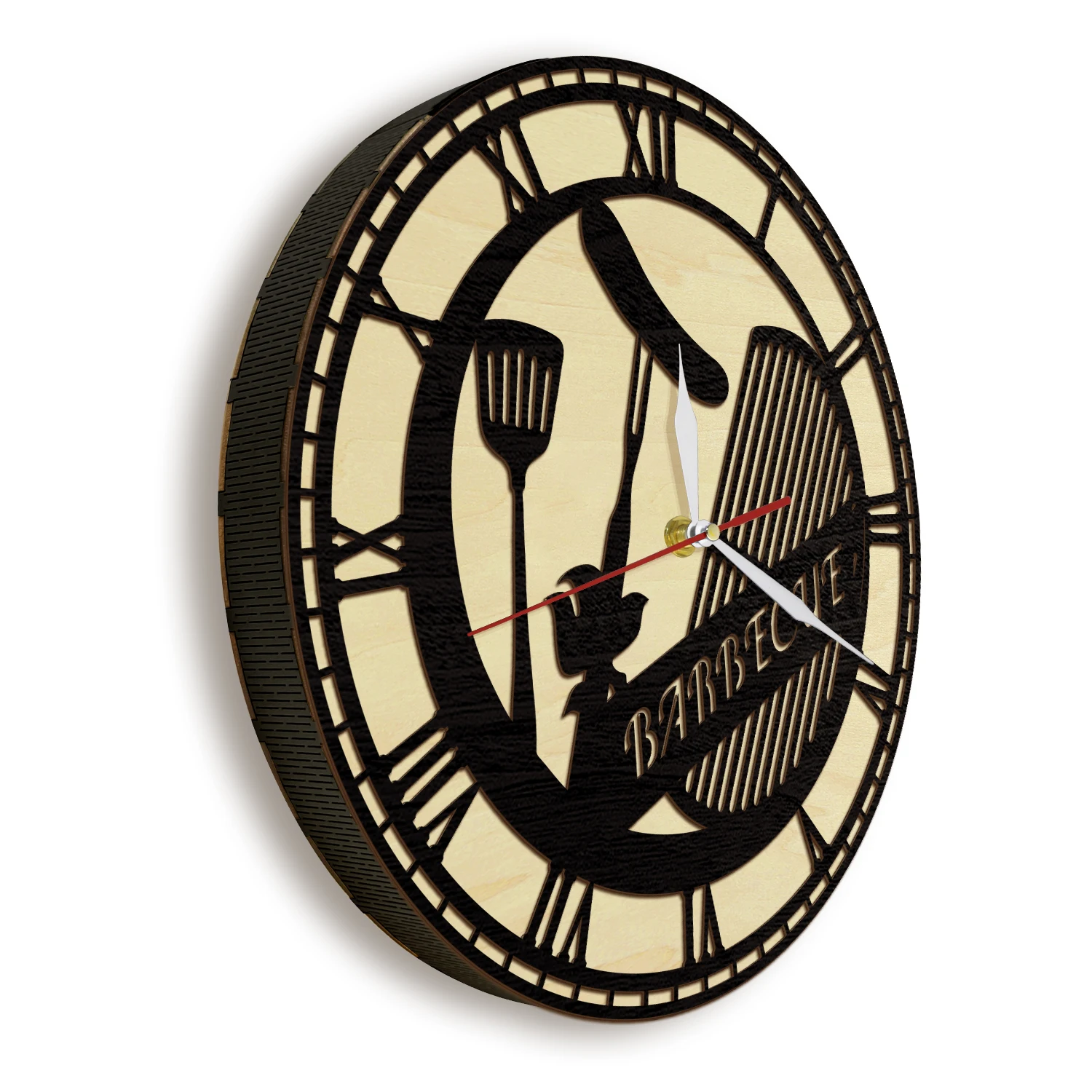 Custom Barbecue Grill Wooden Frame Wall Clock Griller Cook Personalized Backyard BBQ Party Name Home Decor Kitchen Wood Clock