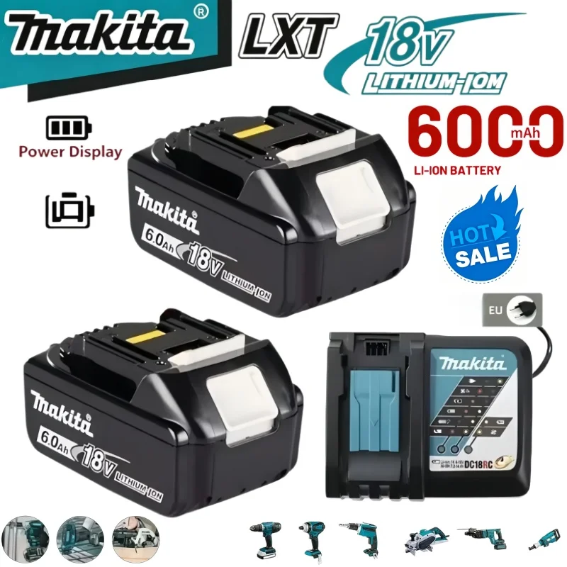 Original 18V 6.0Ah Li‑ion Battery Replacement Compatible with Makita BL1830 BL1850 BL1860B for Multi‑Types Electric Power Tools