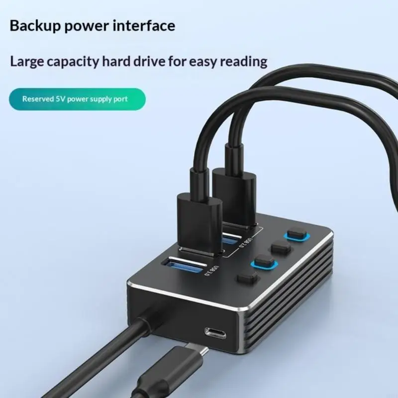 G6DD Type C Power USB Splitter 4 Ports with Independent Switches USB3.0 USB2.0