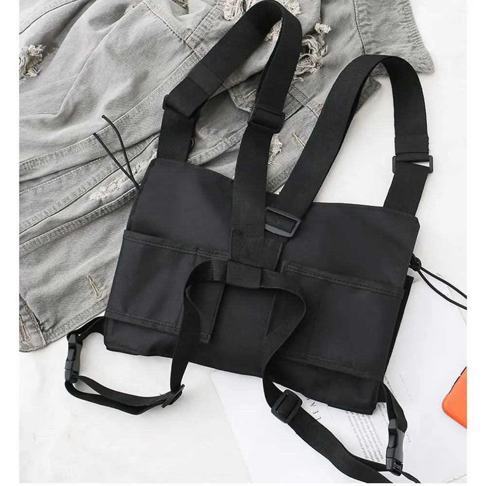 Functional Chest Bag Fashion Hip Hop Vest Streetwear Bag Waist Pack Women Black Chest Rig Bag