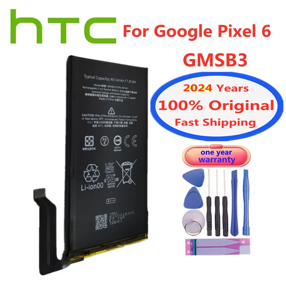 2024 Years GMSB3 100% Original Battery For HTC Google Pixel 6 Pixel6 Phone Battery 4614mAh Replacement Batteries Batteria