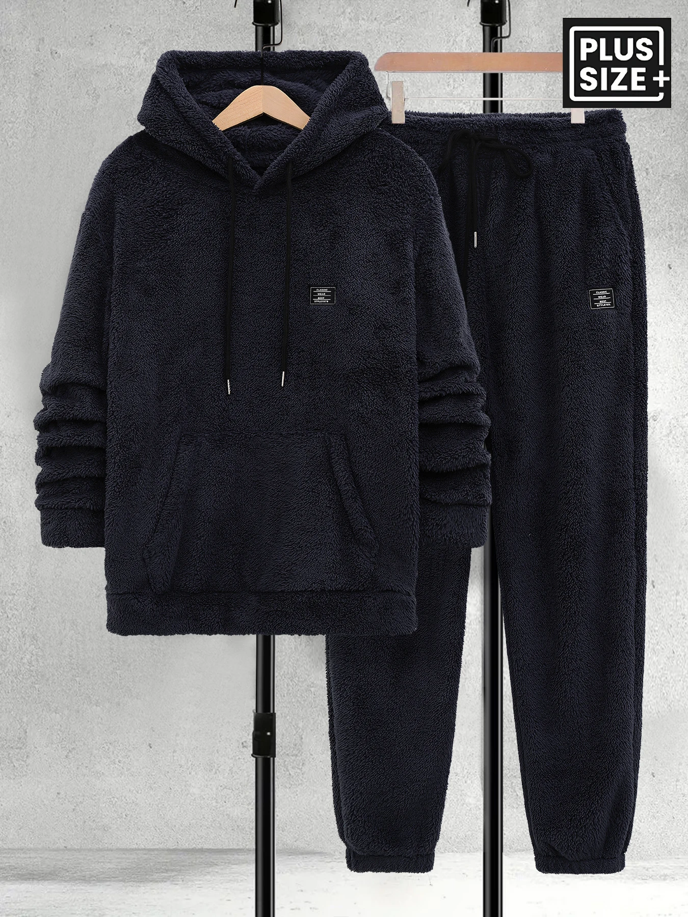 

Men's Navy Fleece Hooded Set 2 Piece Warm Labeled Hoodie & Jogger Pants Loungewear