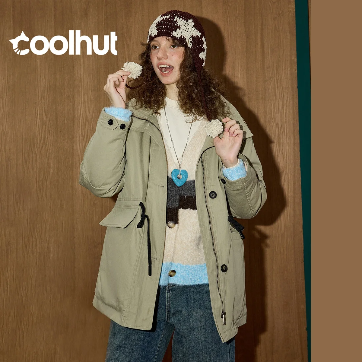 COOLHUT 2025 الشتاء المرأة 90% أسفل فائدة سترة الرباط الخصر المنتفخ مصممة ملابس العمل صورة ظلية مبطن سترة مرتفعة