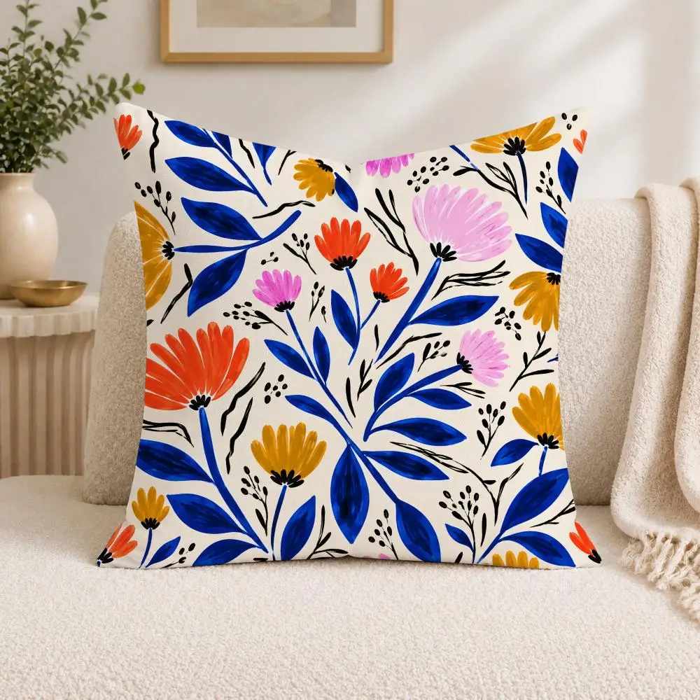 Dopamine Floral Cushion Cover Square Decorative Sofa Pillow Case Bedroom Living Room Home Decor Gift