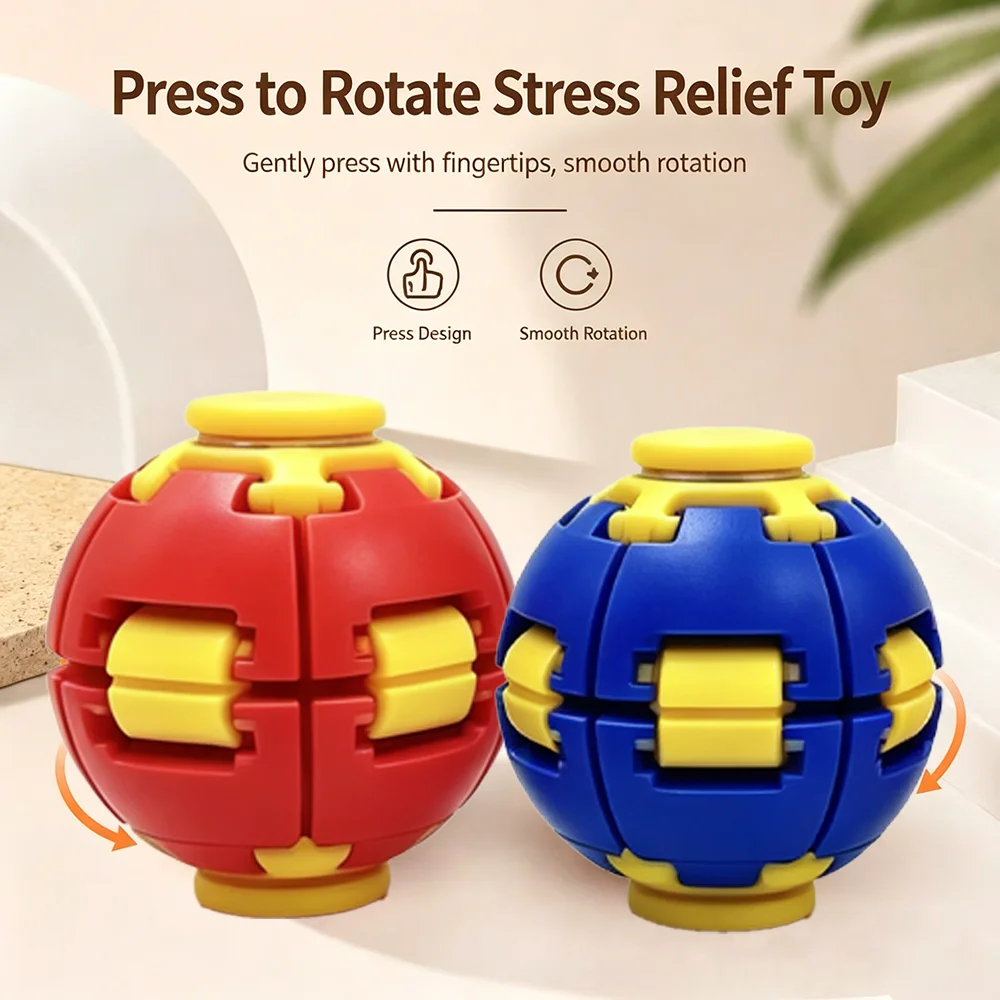 Hot Press-to-Spin Fidget Ball One Click Deform Fidget Spinner Ball, Smooth Rotating Stress Relief Sensory Toy