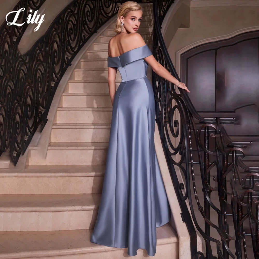 Lily Blue Elegant Prom Dress Off the Shoulder Backless Prom Gown Satin Pleating Mermaid Evening Dresses robe de bal Customized