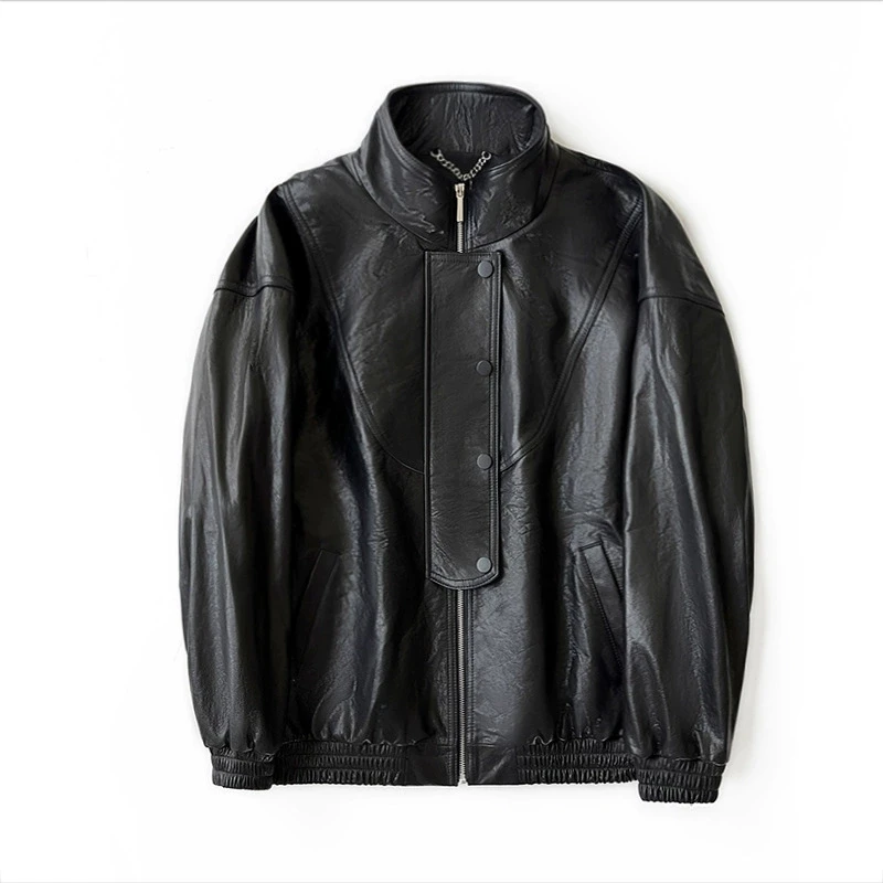 Retro Oil Wax Cow Leather Women/Men Real Leather Jackets 2026 Fall Winter Loose Stand Collar Bomber Jacket Unisex Leather Jacket