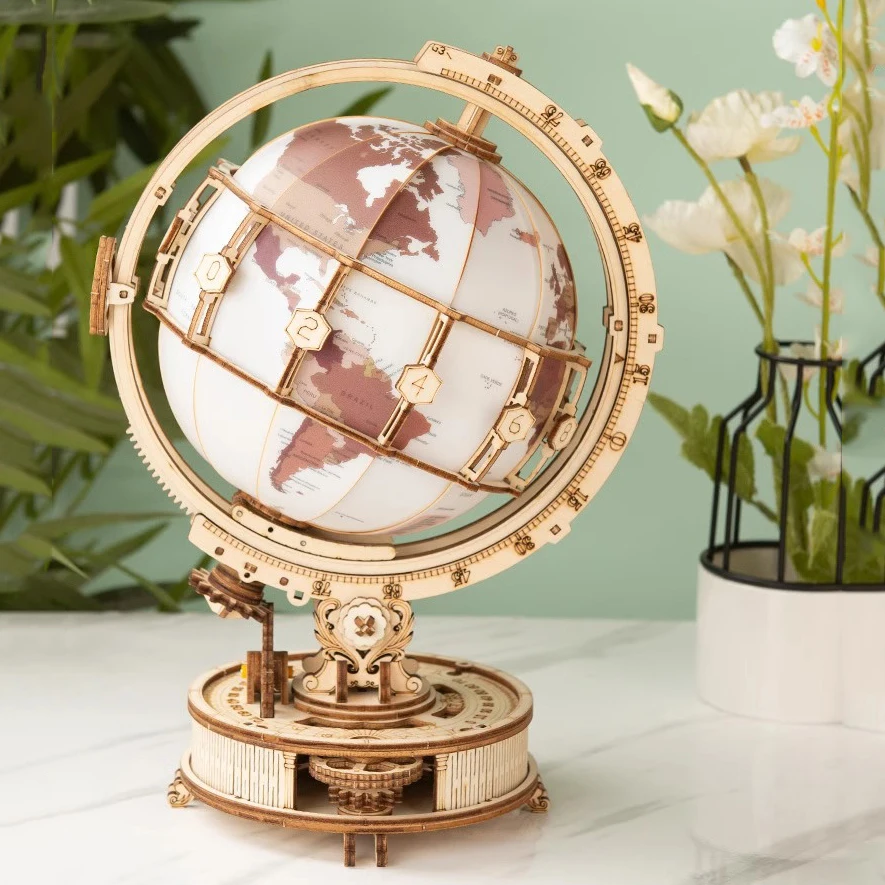 Wooden Globe 3D Puzzle Wood Craft Ornament  With Light Wooden Constructor Model Building Block For Birthday Gift for Kids