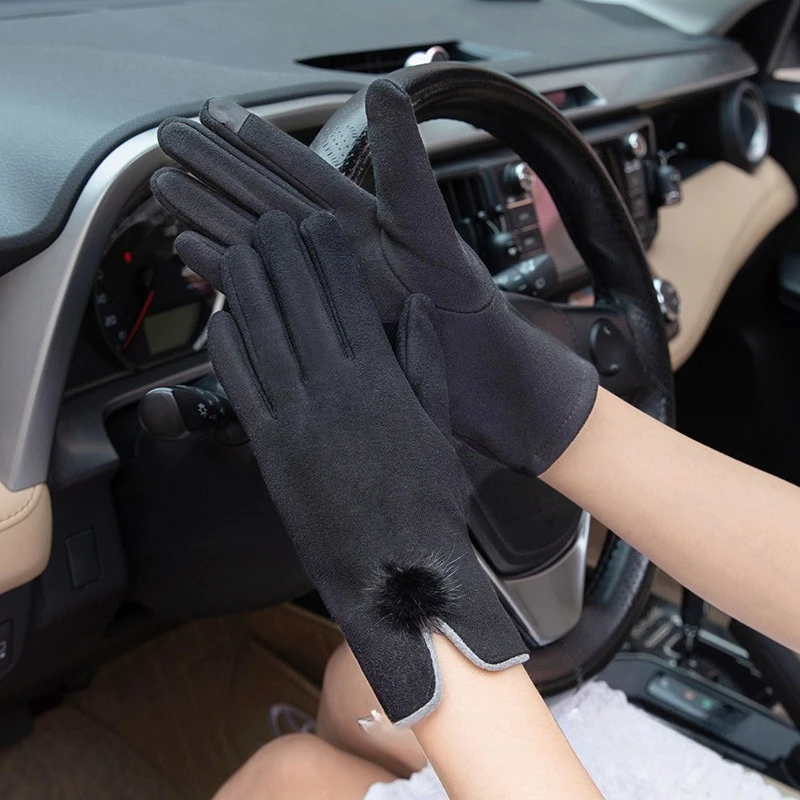 Women's spring, autumn, winter, velvet touch screen, rabbit velvet, simple, warm, windproof, student gloves for outdoor sports