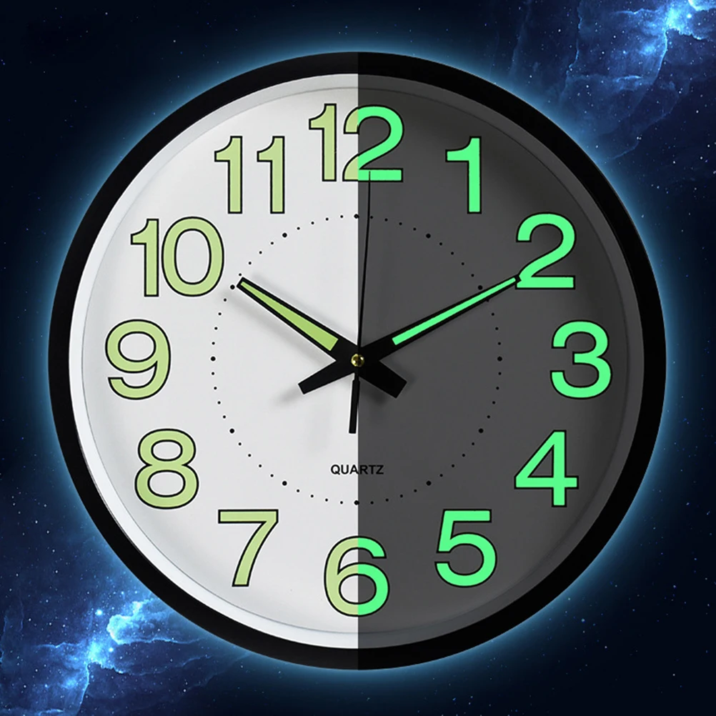

12 Inches/30cm Luminous Wall Clock Home Decor for Living Room Shine Night Light Decorative Non Ticking Silent