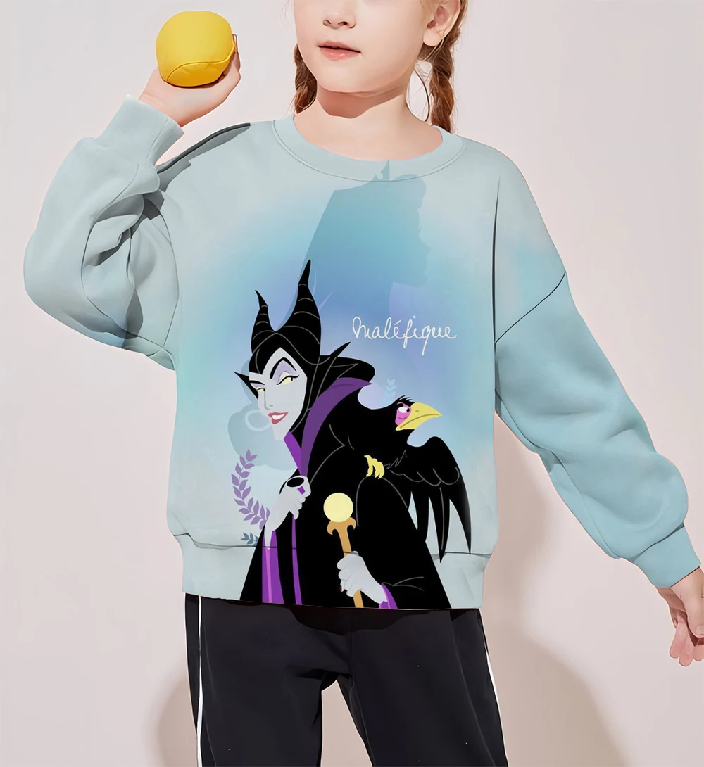 Autumn and Winter Girls' New Maleficent Print Cartoon Funny Long Sleeve Halloween Fashion Simple Versatile Round Neck Sweater