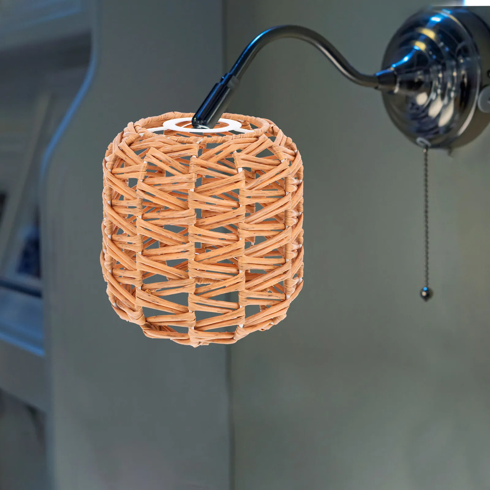 Faux Rattan Woven Lampshade Handmade Rustic Japanese Vintage Boho Pendant Shade for Dining Room Guesthouse Farmhouse Ceiling