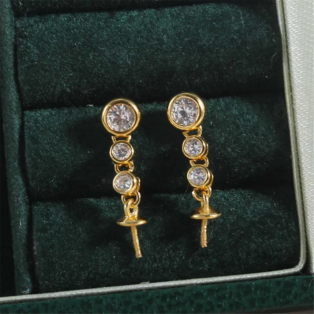 DIY Pearl Accessories New S925 Sterling Silver Diamond Chain Earrings Empty Tray Fashionable Retro Commuter Versatile Design