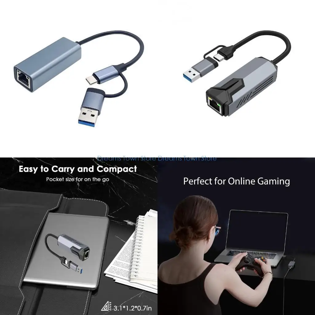 HX6A Multiple Device USB C Ethernet Adapters 5000/2500/1000Mbps Plugs Play Fast Wireds Internet Connection