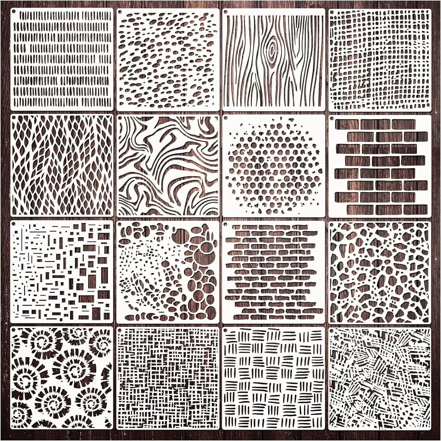 Bview Art 16 Reusable Textured Painting Stencils - Creative Scrapbooking & Journal Decoration Kit