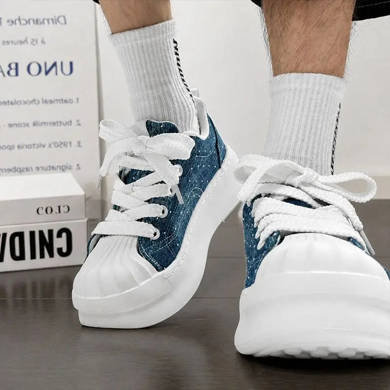 Classic Shell Head Men's Shoes Summer Blue Casual Canvas Shoes for Men Thick Sole Big-head Lightweight Skateboard Man Trainers