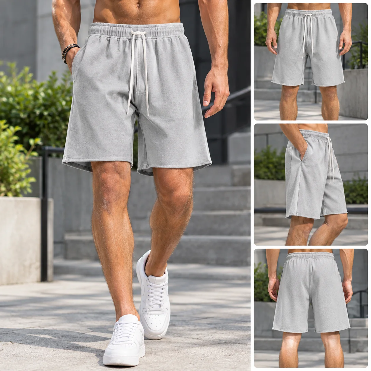 Men's 410g Pure Cotton Shorts Summer Vintage Washed Heavyweight Loose Fit Five Quarter Sports Casual Streetwear Shorts for Men