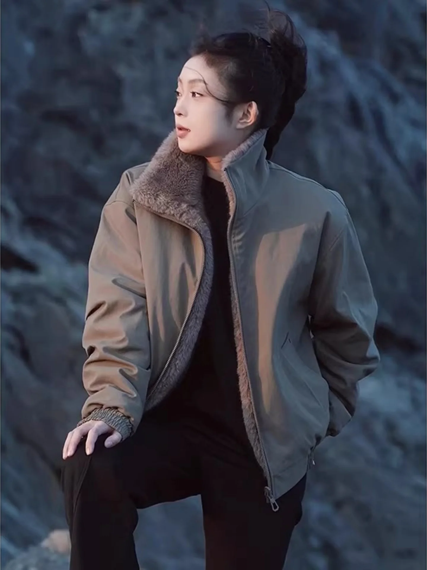 

American Sle Flng Jaet Cotton Coat Men Winter Thiened Double-Sided Wear Water Rabbit Fur Cotton Clothes