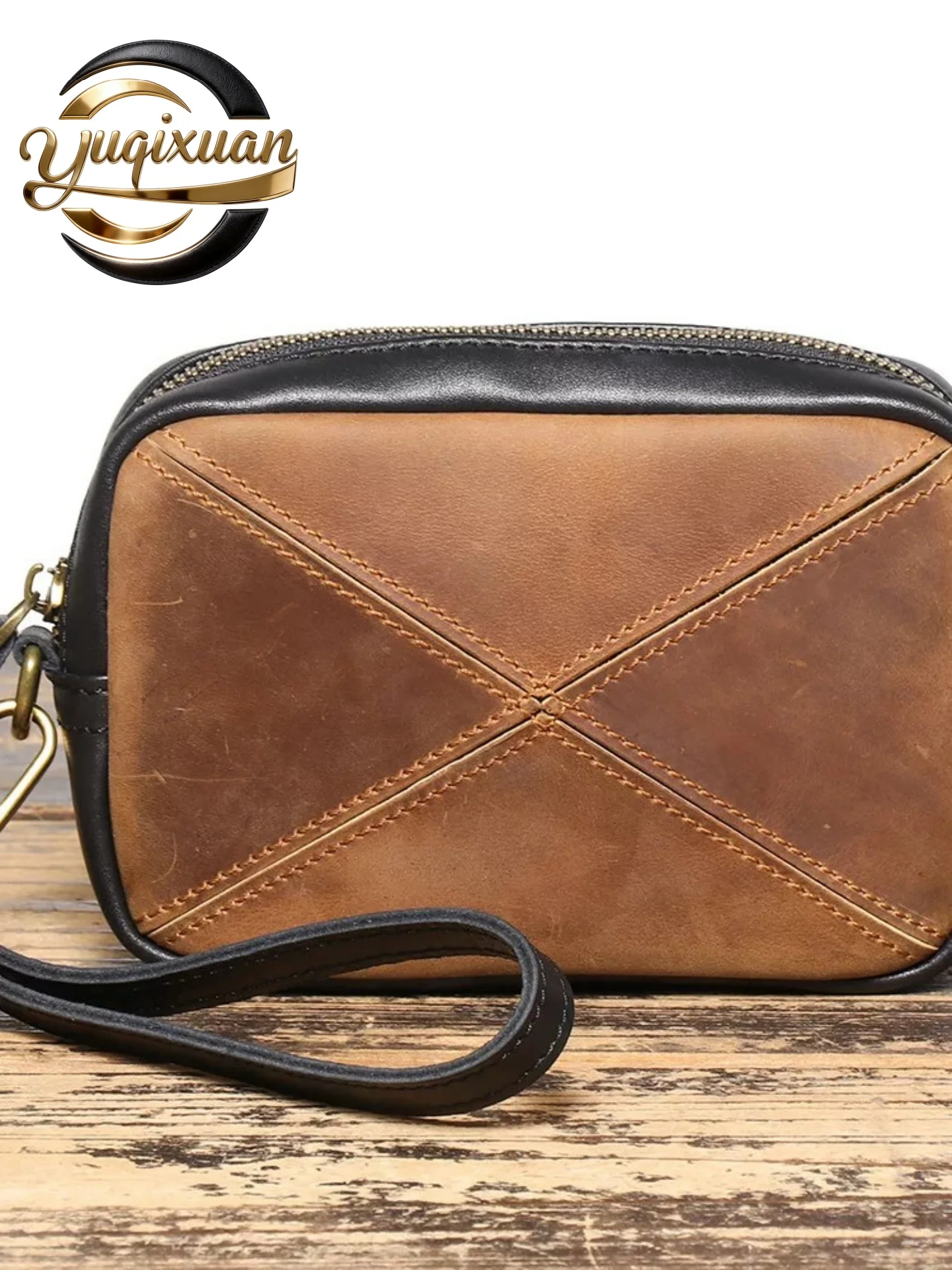 yuqixuan-unisex-artistic-patchwork-craft-genuine-leather-crossbody-bag-multi-layer-zipper-square-phone-bag-urban-minimalist