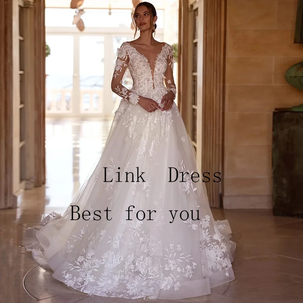 Fashion V Neck Wedding Dresses for Ladies Simple Soft Tulle Bridal Gowns Exquisite Full Sleeve Vestidos De Novia New 2026