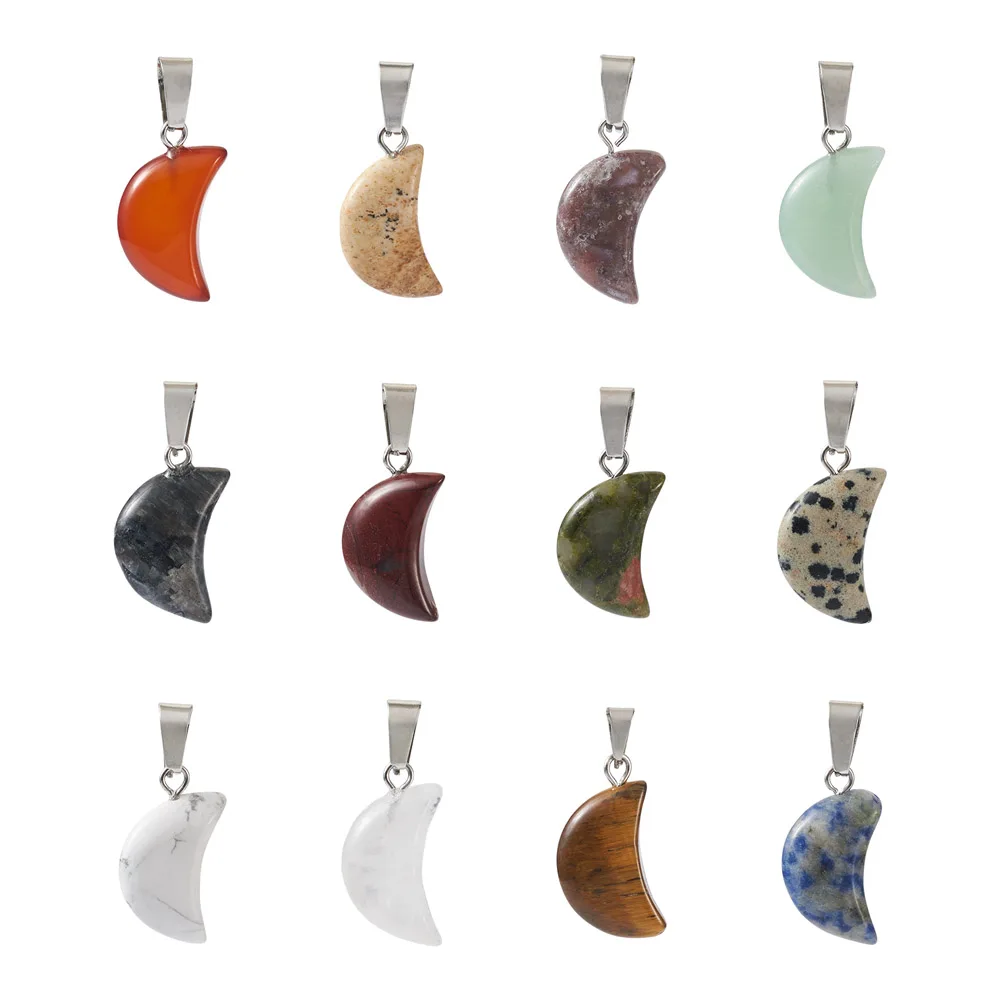 

48 шт. 12 видов подвесок Kissitty из натурального камня в форме Луны с платиновым тоном латунная фурнитура для изготовления ожерелья браслета ювелирных изделий