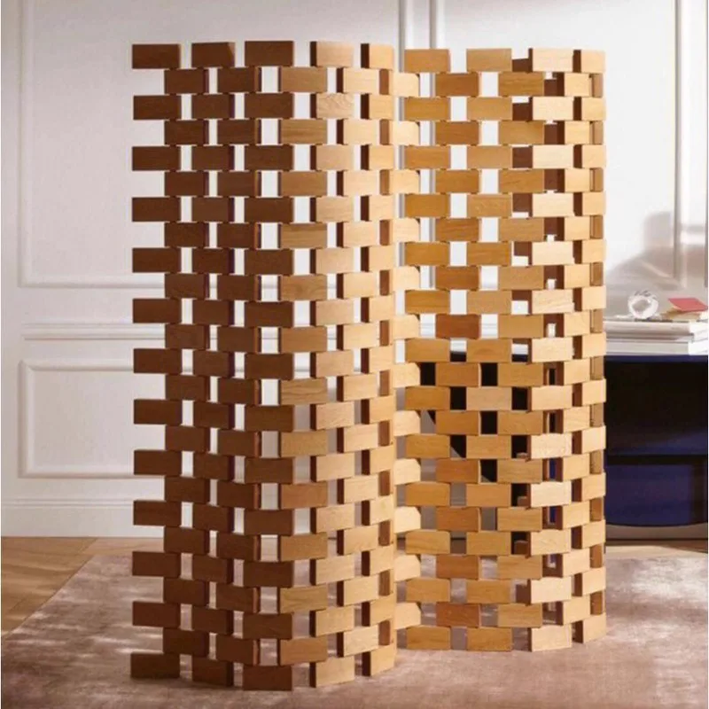 Original solid wood folding screen partition, creative and modern movable surface arc S type