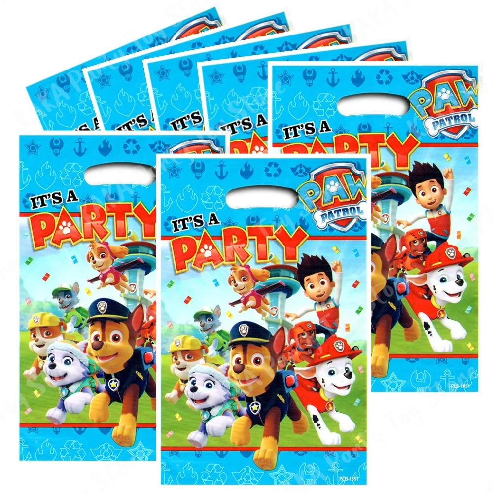 10/20/30Pcs Paw Patrol Party Gift Bags Plastic Candy Bag Loot Bag Kids Boys Girls Birthday Decoration Supplies Baby Shower