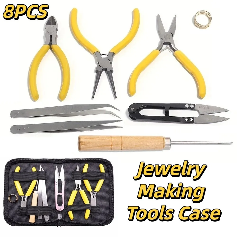 

8Pcs/Set Portable Jewelry Making Pliers Set Non-slip Handle DIY Jewelry Making Kits Jump Ring Opener Beading Tweezers