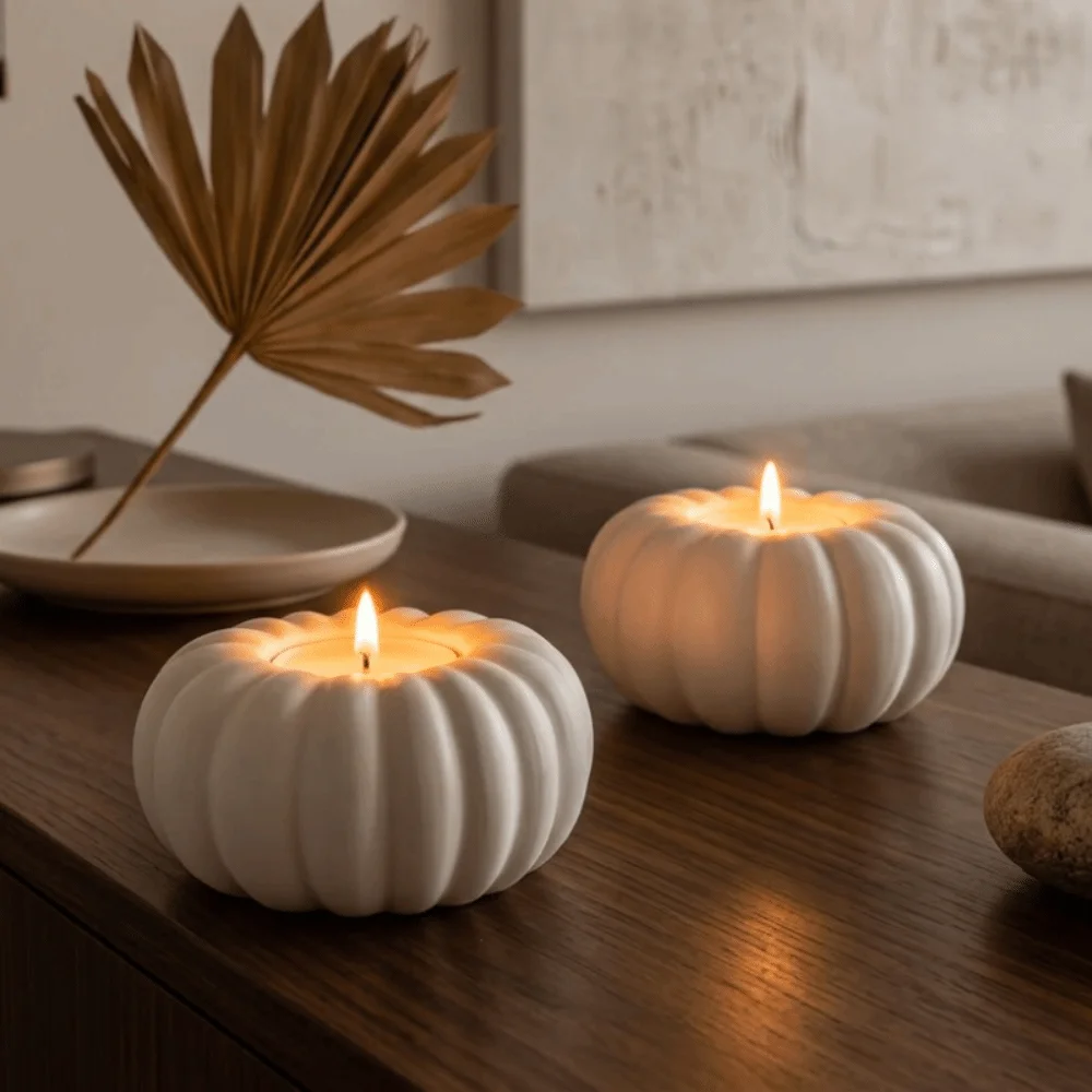 3D Printed Halloween Pumpkin Candle Holder Fall Style Plastic Pumpkin Tealight Holder Vintage Anti-Tip Ambient Candle Stand