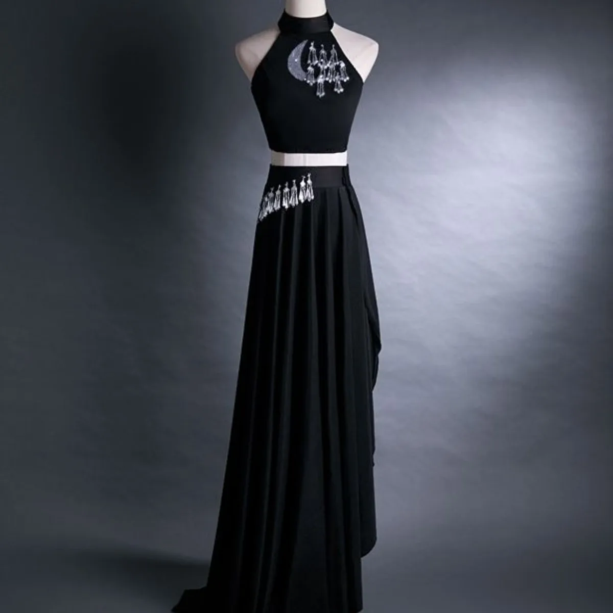 

Women Dai Ethnic Dance Dress, Modern Flowy Long Skirt, Xishuangbanna Split Style Stage Clothes Slim Costume Performer Femme