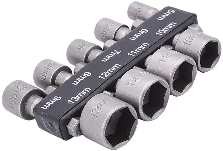 9pcs  Wrench 1/4" Screw Metric Driver Tool Set Adapter Drill Bit 5 To 13mm Hexagonal Shank Hex Nut Socket
