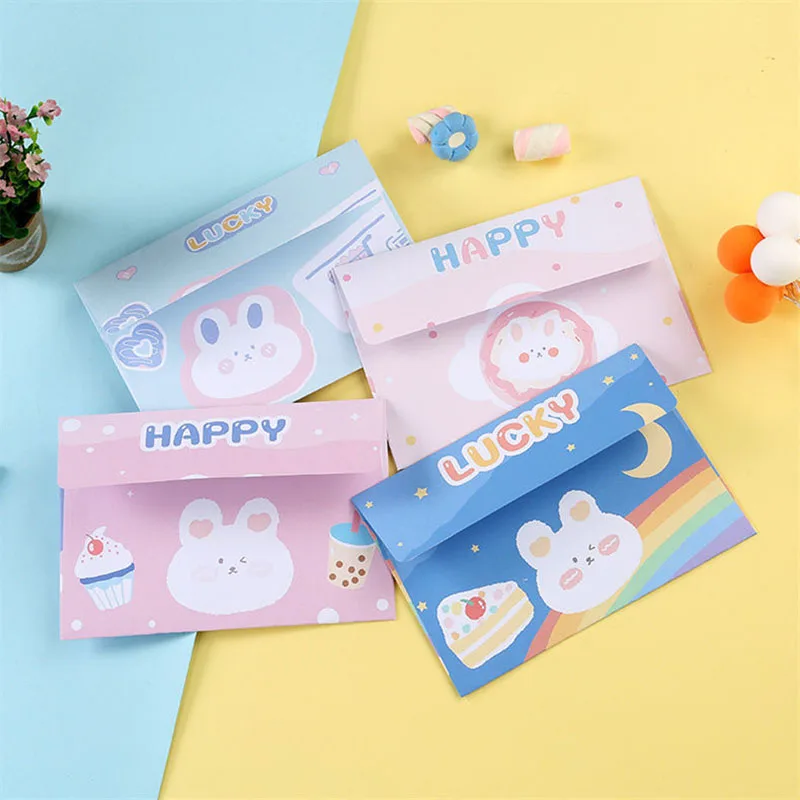 Cartoon Rabbit Letter Paper Combination, Envelope Criativo, Material Escolar, Conjunto de Atividade, Bonito, 10 Envelopes, 10 Letra