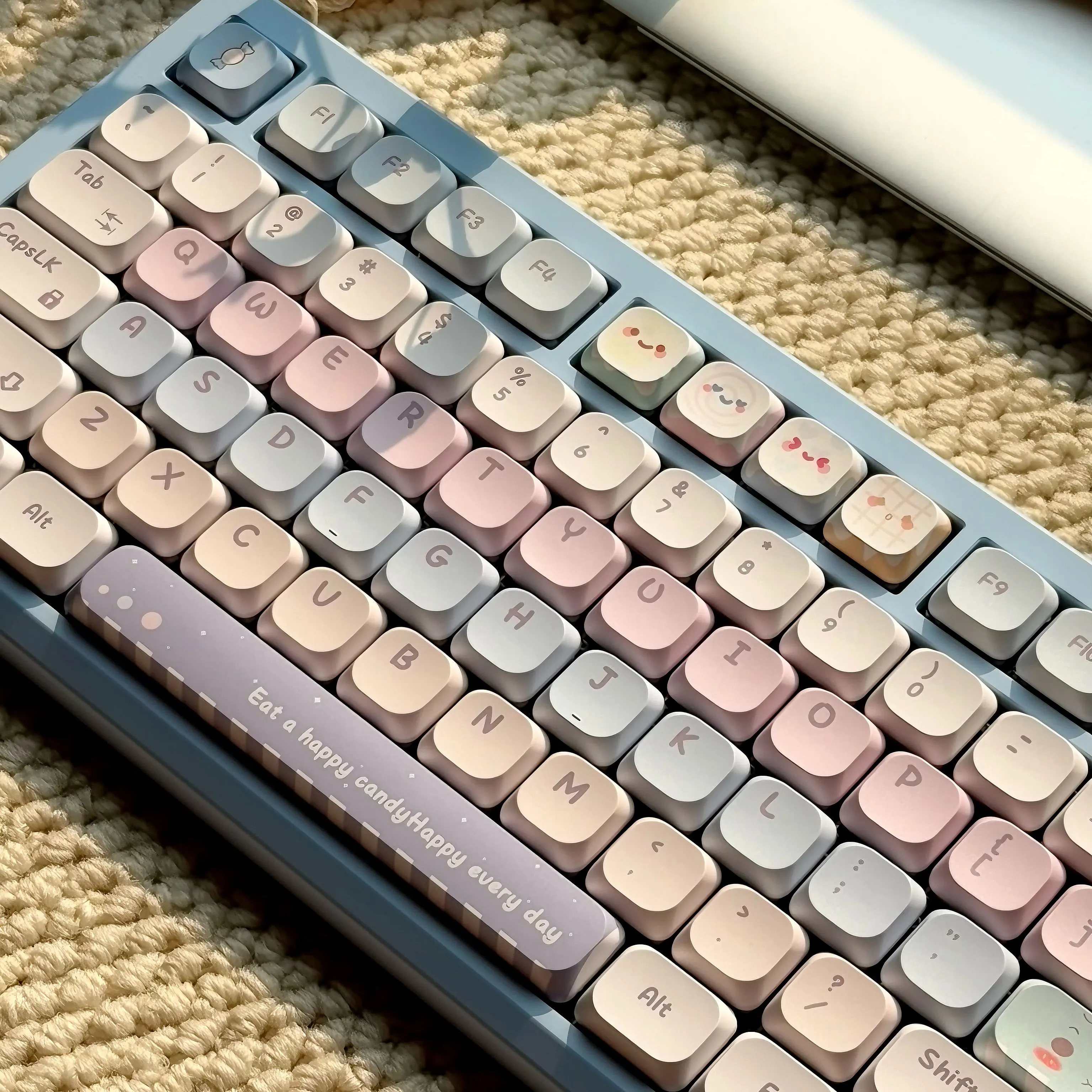 120 Keycap Tema Permen Profil Rendah Lima Sisi Pewarna Sublimasi PBT Tipis untuk Keyboard Mekanik dengan Switch MX