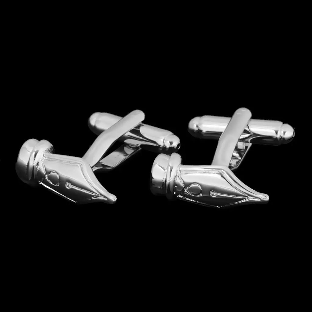 Novelty Pen Nib Quill Fountain Pen Cufflinks Mens Shirt Jewelry Silver Mens Jewelry Fathers Day Gift