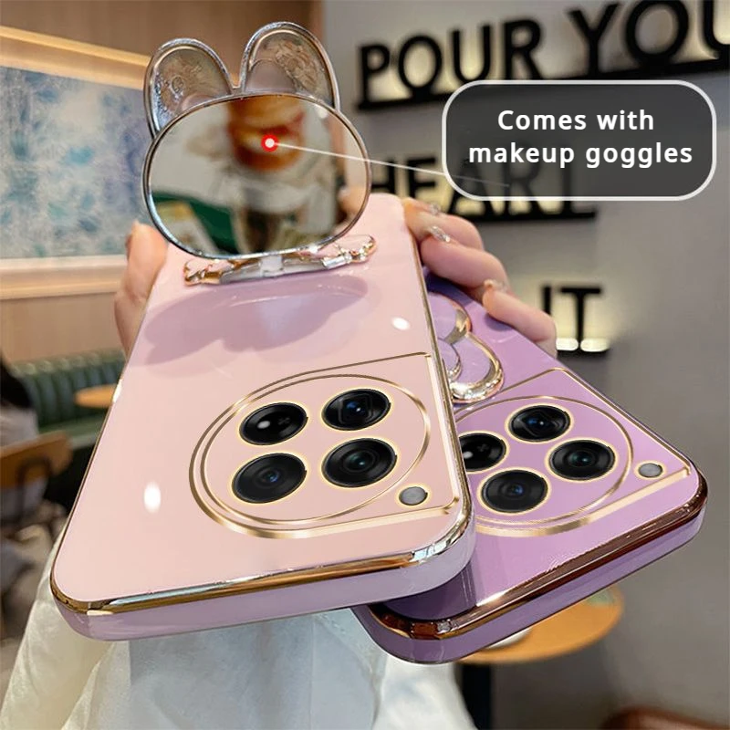 メッキウサギ電話ケース OnePlus 9 プロ 9 R T 8T 10 11 R プロ 12 OnePlus ACE プロ 2V 3V 高級化粧鏡ホルダー電話ケース