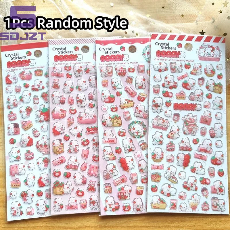 1Pcs Erdbeere Kaninchen Rosa Nette Kristall Epoxy Kinder Cartoon Dekorative Aufkleber DIY Scrapbooking Telefon Gepäck Skateboard Aufkleber