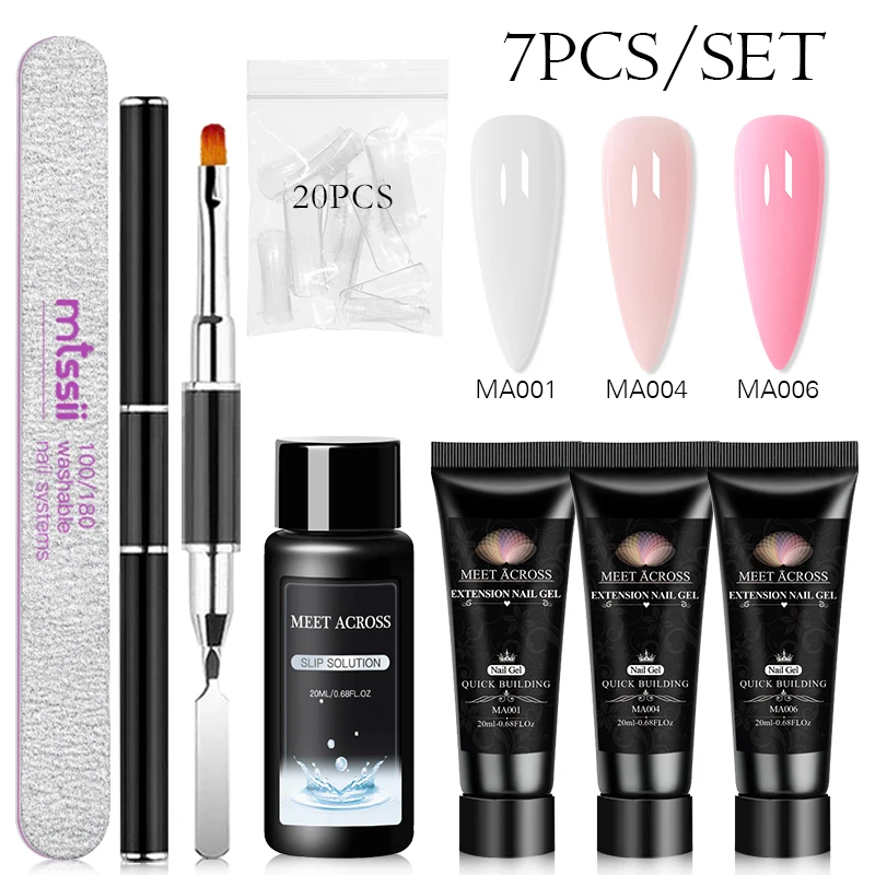 

MEET ACROSS 7Pcs/Set Nail Extension Gel 20ML Quick Building Hard Gel Acrylic White Nude Pink Gel Nail Polish Manicure Kit