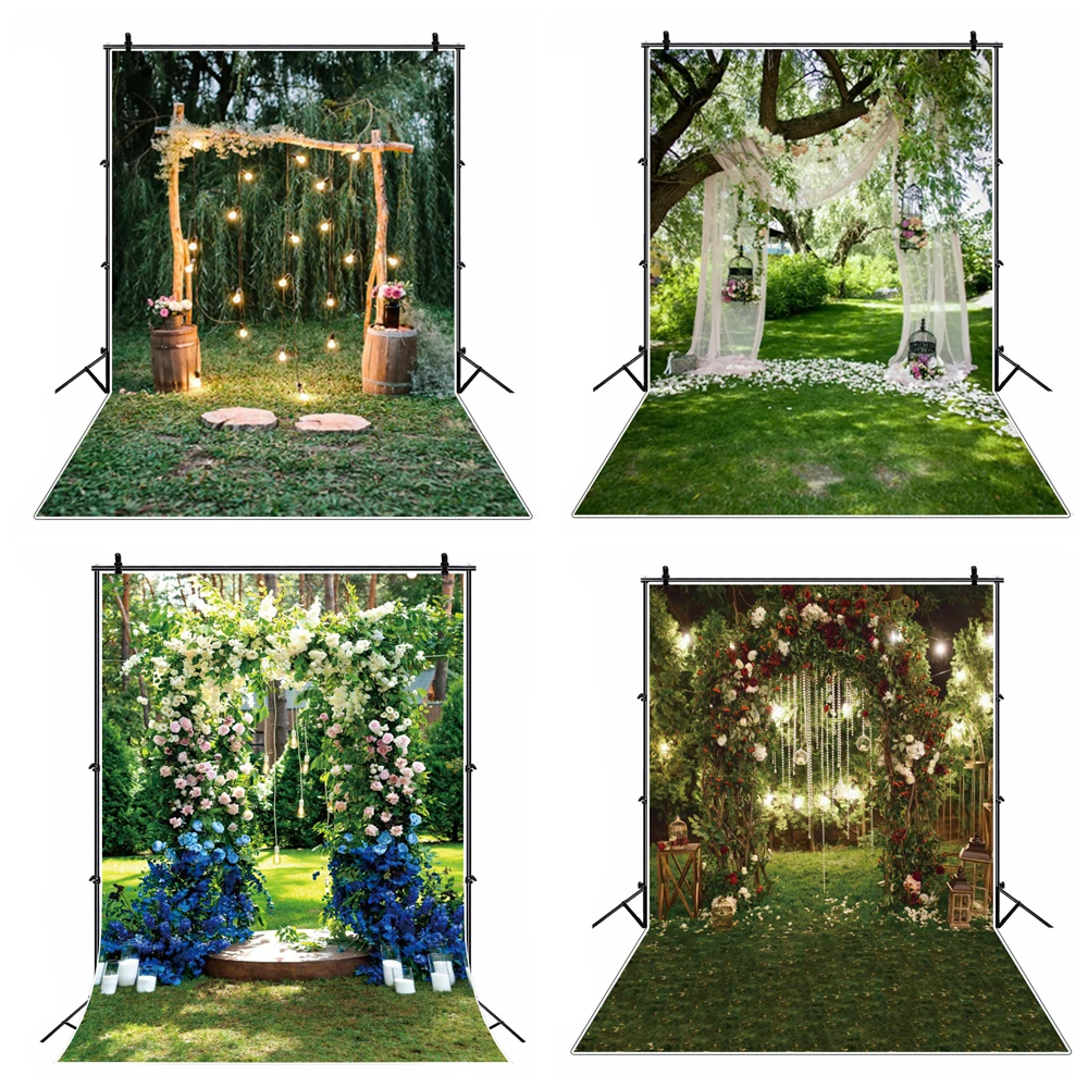 Spring Wedding Backdrop Green Garden Swing Tree Curtain Birthday Marriage Party Decor Photographic Backgrounds For Photo Studio