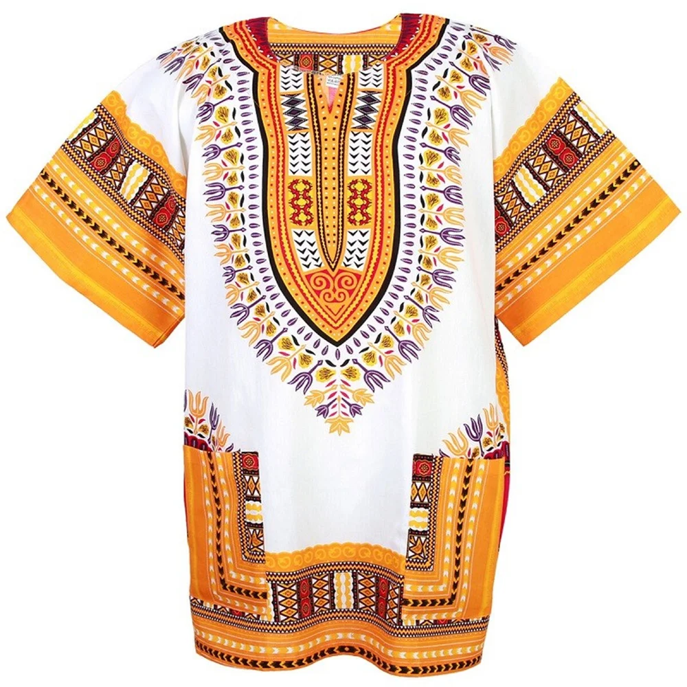 Men\'s Dashiki T shirt African Traditional Print Dashiki Loose Fit Unisex African Ethnic Men\'s Clothing Beauty Without Pocket Top