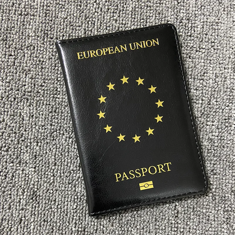 European Union Passport Cover Black PU Leather Covers for Passports Travel Wallet Organizer Passport Holder