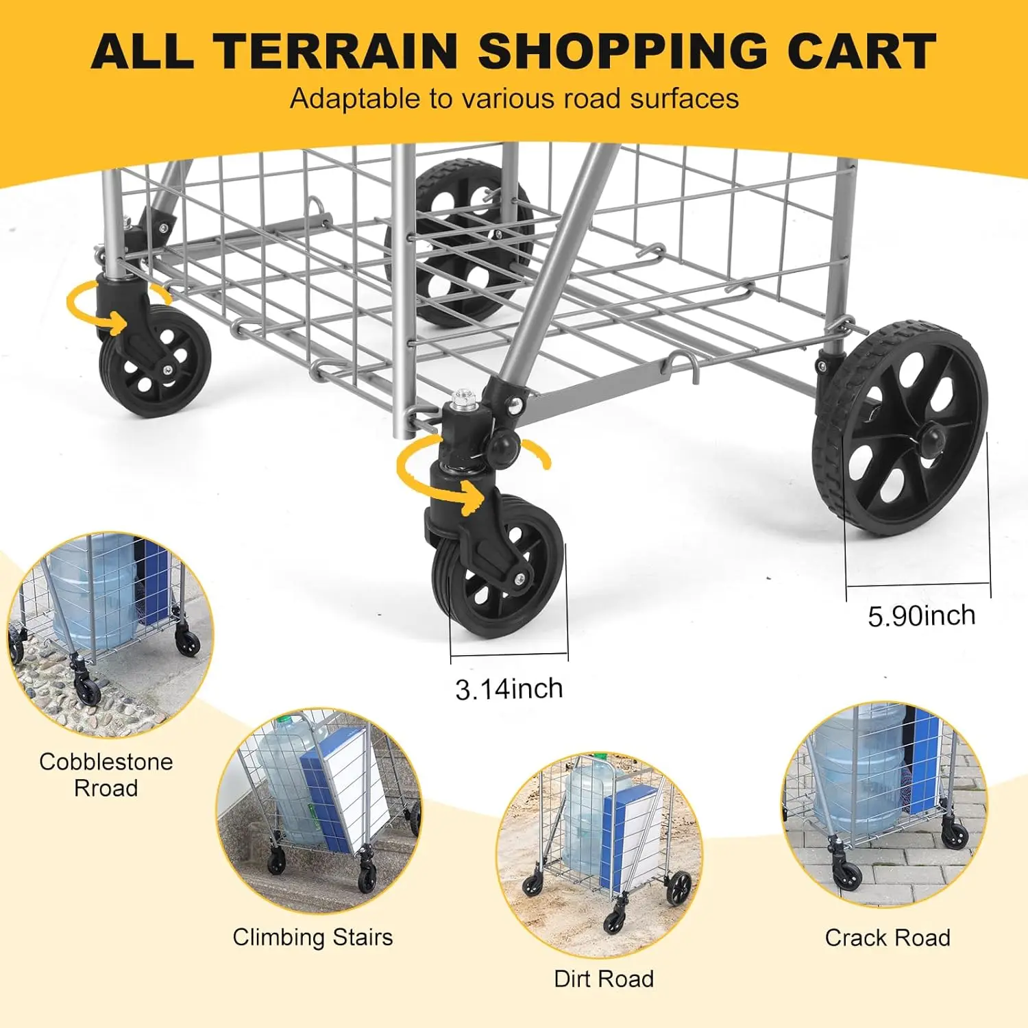 Keranjang belanja dengan pelapis tahan air, keranjang utilitas tugas berat dapat dilipat dengan roda untuk penyimpanan, cucian, koper, Comp