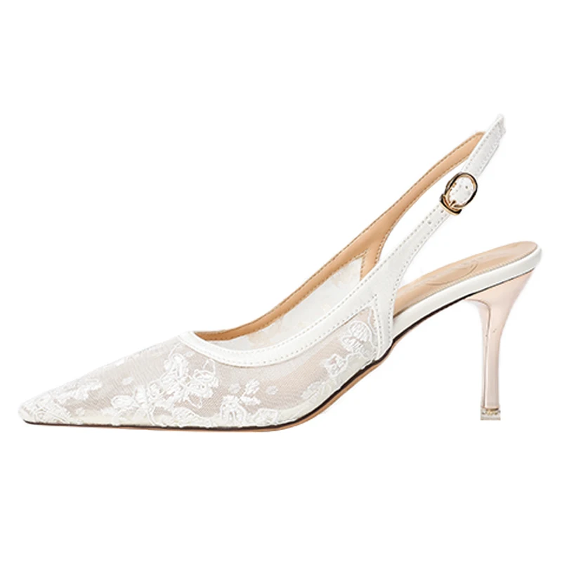 

Sexy Lace Head Wrap Sandals Women's New 2025 Net Strap Pointed Toe Thin Heel High Heels Faionable Low Cut Daily Wear Glue B...