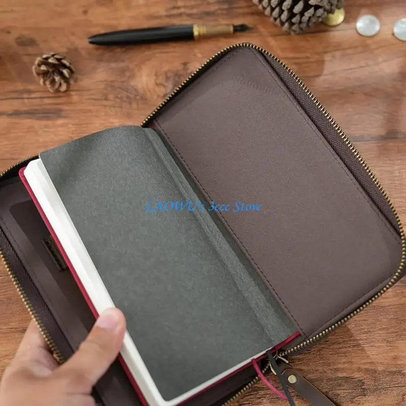 

Y8AD Leather Cover for 7.28x3.54Inch Field Notes Small Notepads Pocket Journal Zippered Leather Cover with Elastic Pen Slot
