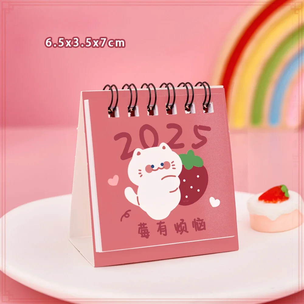 24 Pcs Wholesale 2025 Cartoon Mini Desk Calendar Cute Fruit Text Desktop Clock Daily Planner for Students