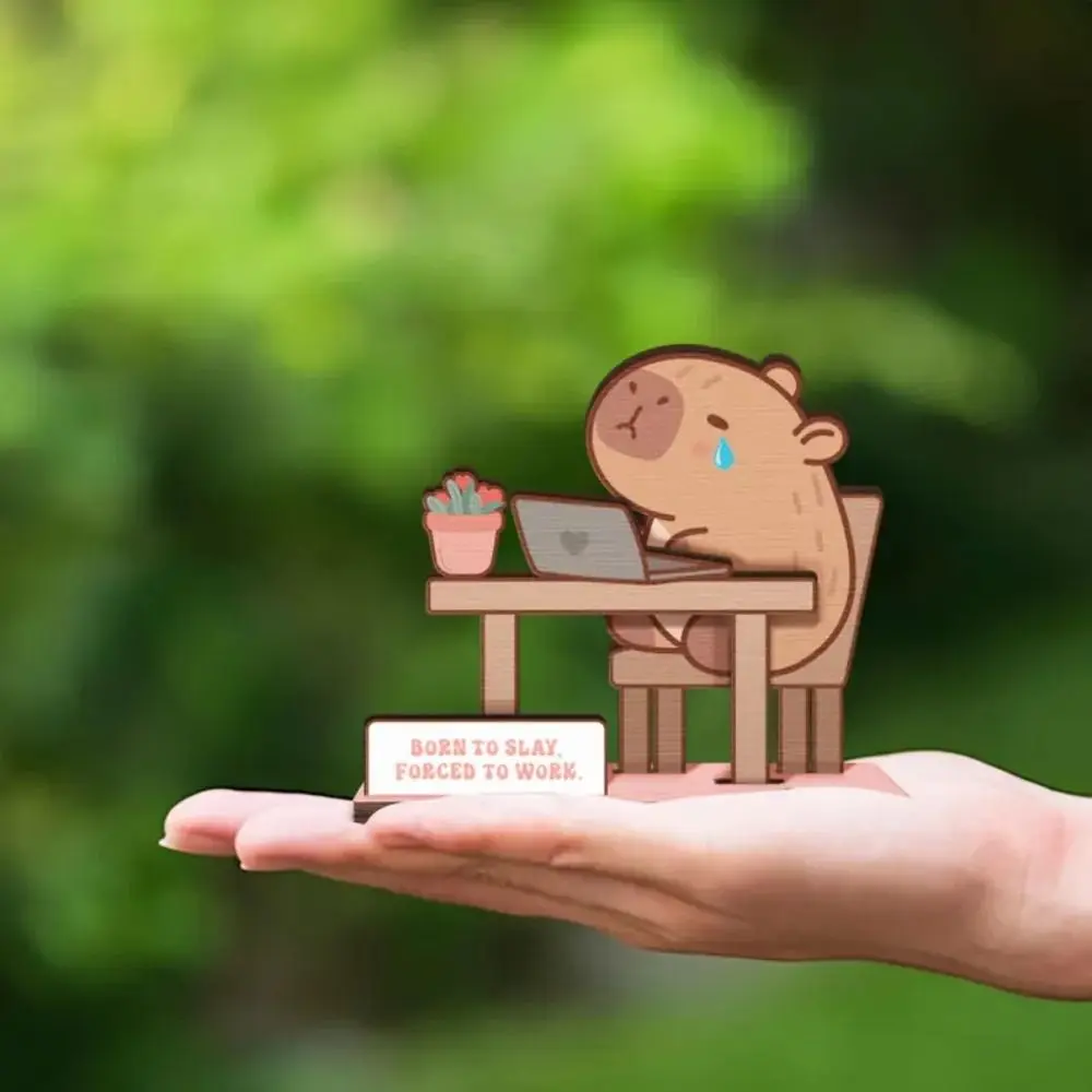 Capybara Wooden Animal Ornament Motivational Sign Cartoon Tabletop Ornaments Creative Bear Figurine Wooden Capybara Ornament